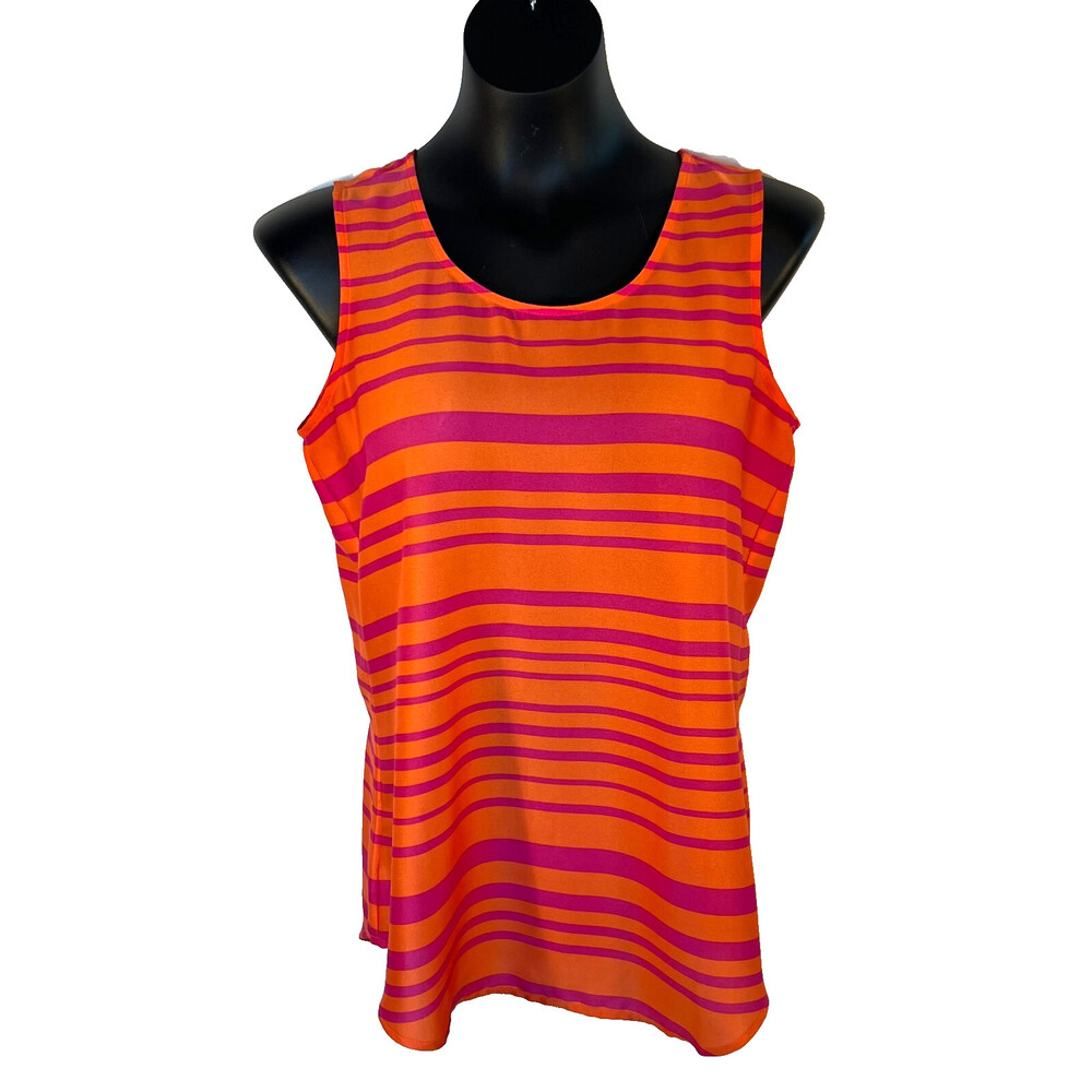 Ann Taylor Women's S Tank Sleeveless Blouse Orange Pink Stripe Top Small